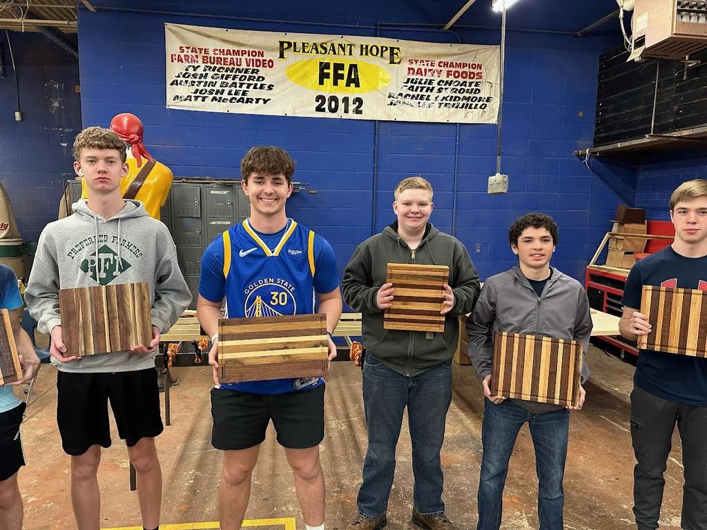 Agriculture Construction students display their cutting boards today.