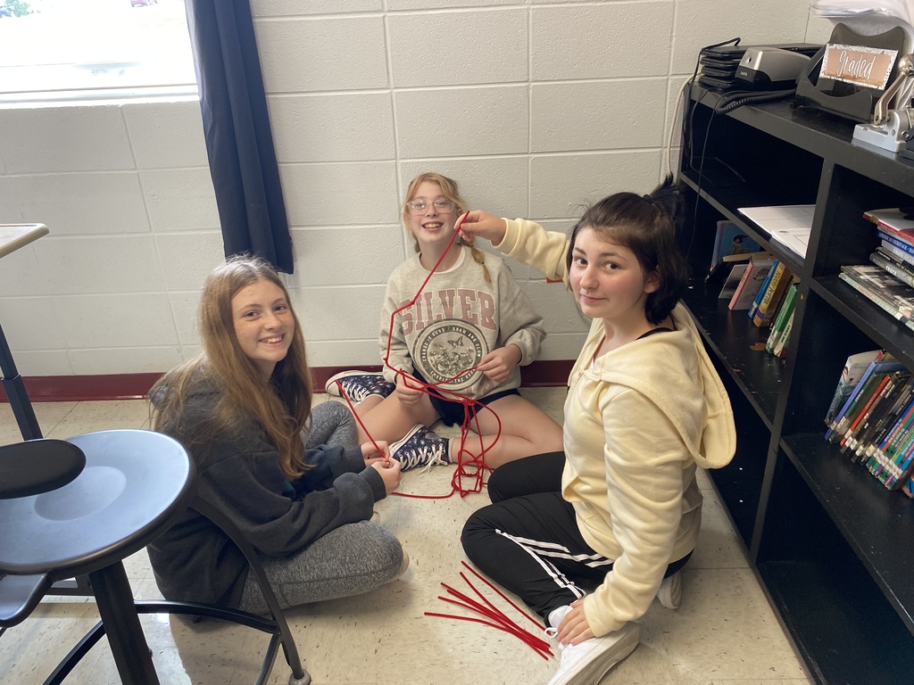 Students build a tower. 