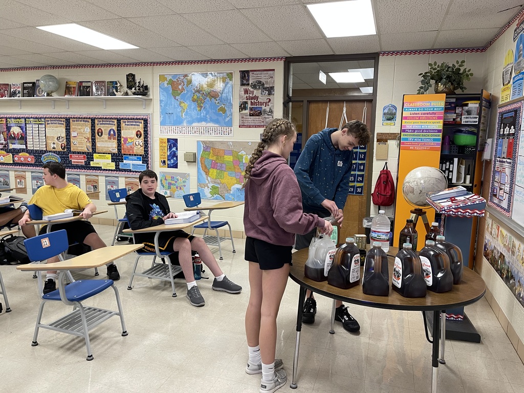 Mr. Keller's first hour students take some tea after their test.
